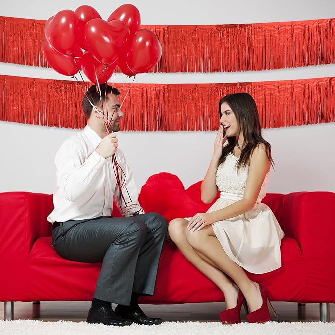 Red Birthday Decorations Tinsel Garland Parade Float Decorations for Trailer 4Pack 12FT Casino Theme Party Decorations Carnival Ceiling Fringe Banner Backdrop for Streamers Party Decorations