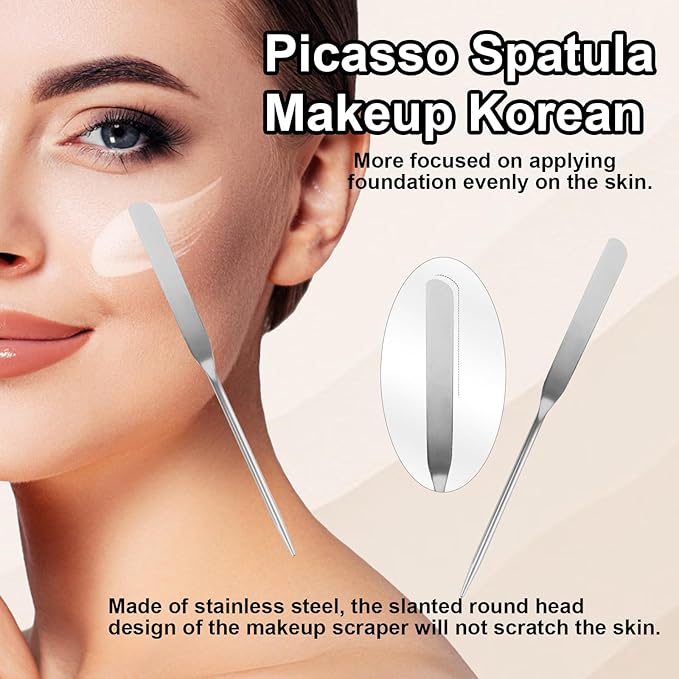 5pcs Professional Makeup Spatula Korean Set with Foundation Spatula Stainless Steel Makeup Palette Acrylic Cosmetic Palette,Reusable Beauty Tools for Facial Cosmetic,Nail Art,Pigment Blending