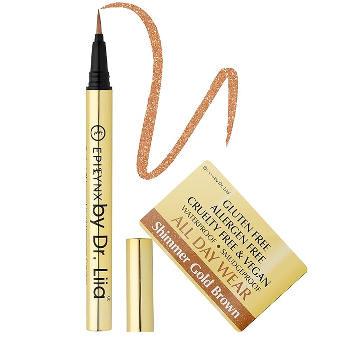 EPILYNX Waterproof Eyeliner - Smudge-Proof Liquid Eyeliner Pen with Precision Tip for Smooth, Long-Lasting Application - Vegan, Hypoallergenic & Gluten-Free Eye Liner - 2mL Shimmer Gold Brown