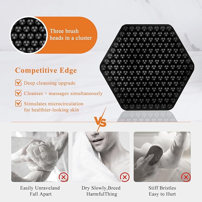 VWMYQ Silicone Face Scrubber for Men, Gentle Exfoliator Pad & Massager, Facial Cleansing Brush Silicone Face Wash Brush Removes Dead & Dry Skin (Black)