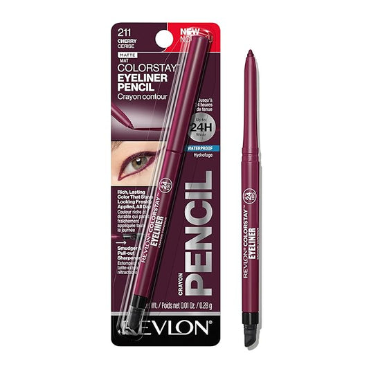 REVLON ColorStay Pencil Waterproof Eyeliner, Smudge-Proof, Eye Makeup with Built-In Sharpener, 211 Cherry, 0.01 oz