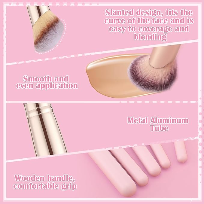 5Pcs Angled Foundation Brush Concealer Brush Multifunction Makeup Brushes Set Angled Contour Brush 170S,270S,370S for Concealer,Foundation,Powder,Eyeshadow,Contour