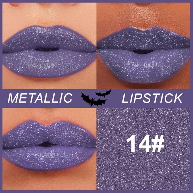 Dark Blue Metallic Lipstick for Women,Lightweight Non-Drying Shimmer Frosted Lipsticks,Glitter Lip Gloss Stain Long Lasting Waterproof No Smudge Proof No Transfer 12 Hour,Cruelty-Free Makeup