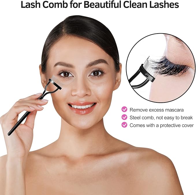 Eyelash Curlers Kit for Women w Lash Curler, Eyelash Comb Seperator, 3 in1 Mascara Brushes, Eyelash Extension Tweezers, Foldable Eyebrow Brush and Comb, 10 Silicone Refills Pads