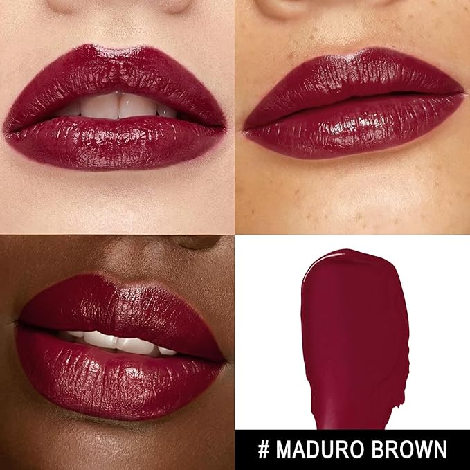 MAKI YIKA Moisture Dark Brown Lipstick for Women Hydrate Tinted Lip Balm for Dry Cracked Lips Dark Burgundy Glossy Lip Color Juicy Finish, MA071 Maduro Brown