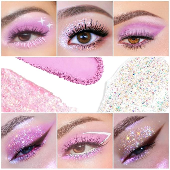 Matte Shimmer purple pink Eye Shadow Palette Makeup,Eyeshadow Long Lasting Waterproof Cruelty-Free, 9 Blendable Shades in Smooth Matte and Shimmer Finishes with Gorgeous Pearls for woman