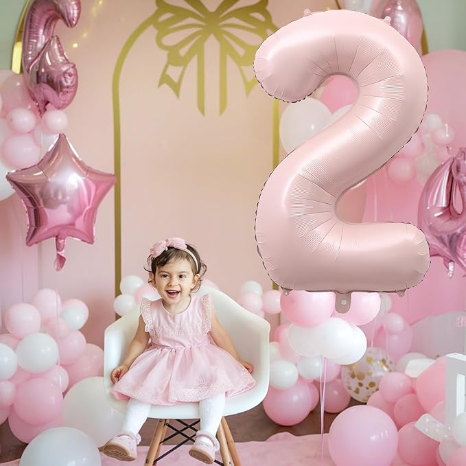 40 Inch 2 Balloon Number, Large Dusty Baby Pink Foil Number 2 Balloons Birthday Party Decor, Light Blush Matte Pink Mylar Helium Self Inflating Two Balloon for Girl 2nd Birthday Baby Shower Decoration