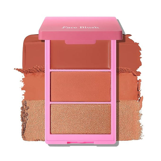 KYDA 3 Colors Blush Palette, All-In-One Face Maleup Palette, Matte Cheek Blusher Makeup, Multi-Finish Shimmery Blusher, Blendable Blush Highlighter Powder,04