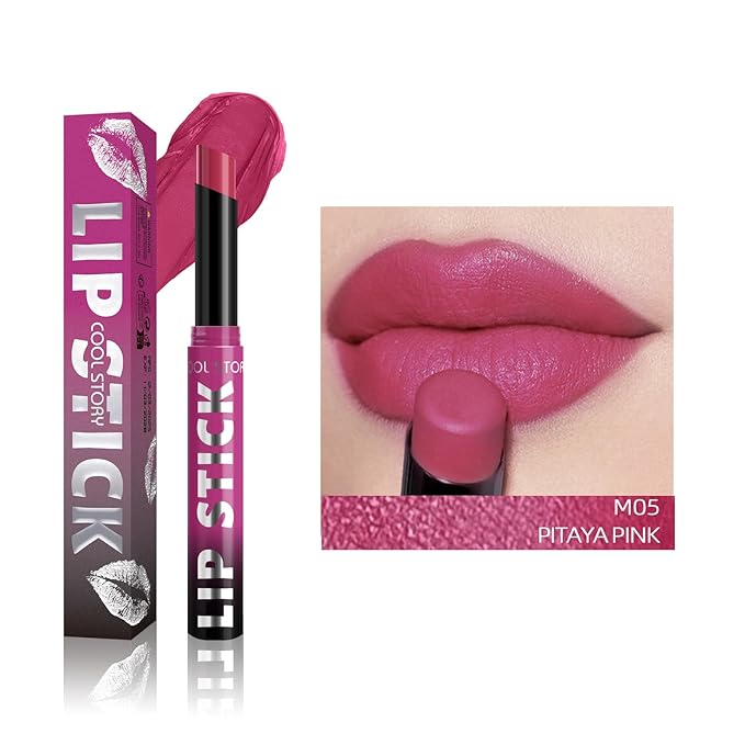 COOL STORY Matte Lipstick Lightweight Blurring Formula with High Impact Pigment, Long-lasting, 0.07 oz (Pitaya Pink)