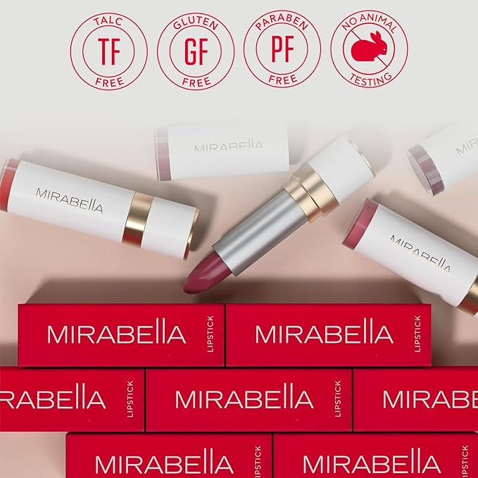 MIRABELLA - Sealed with a Kiss Smudge Proof Lipstick, Long-Lasting No-Bleed Lip Makeup, Hydrating Lip Color with Vegan Lanolin & Vitamin E, Perfect Red