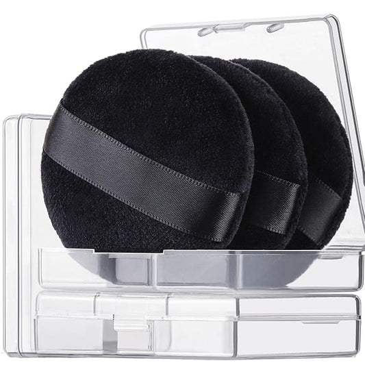 Teenitor 3Pcs Powder Puffs for Face Powder 2.36 Inch, Makeup Powder Puff for Loose and Pressed Powder, Face Powder Puff with Case, Black