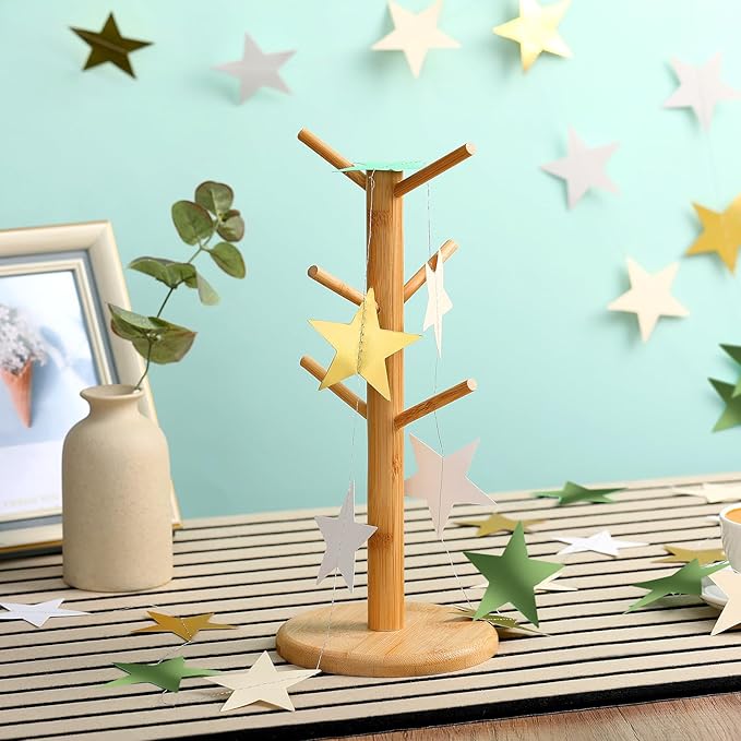 Patelai Glitter Star Garland Banner New Years Decor 130 Feet Star Hanging Banner Twinkle Backdrop for Birthday Classroom Wedding Halloween Christmas Party Supplies(Sage Green, Gold, White)