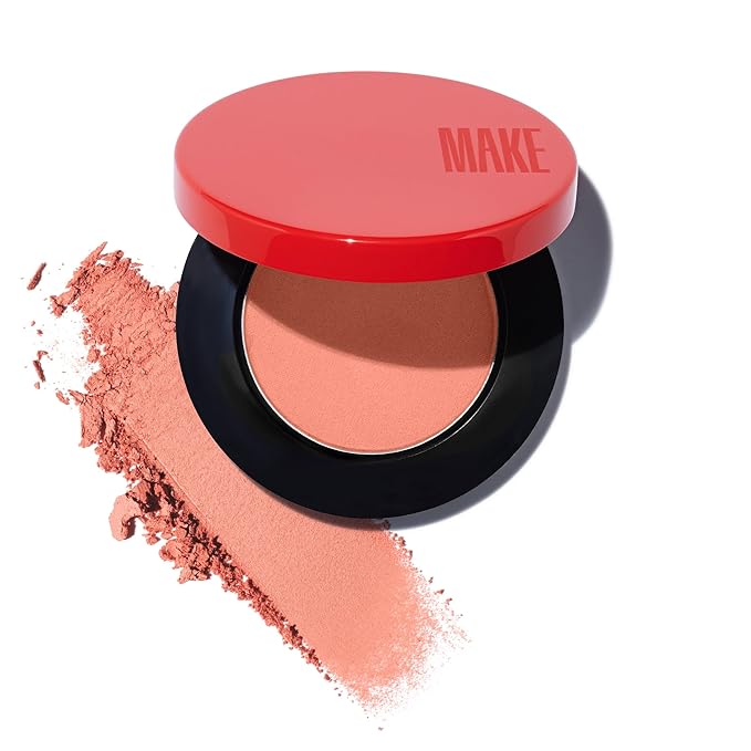 MAKE Beauty Skin Mimetic Microsuede Blush - Matte Powder Blush for Cheeks with Long Lasting Color - Non Comedogenic, Travel Size Makeup Single Palette. Shade - Amber Glow (Coral Nude)