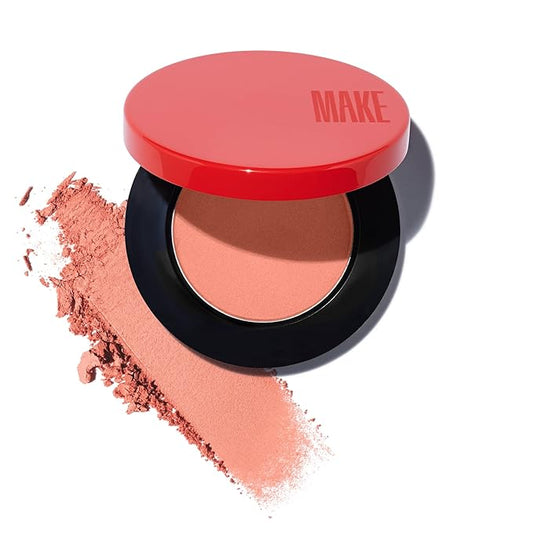 MAKE Beauty Skin Mimetic Microsuede Blush - Matte Powder Blush for Cheeks with Long Lasting Color - Non Comedogenic, Travel Size Makeup Single Palette. Shade - Amber Glow (Coral Nude)