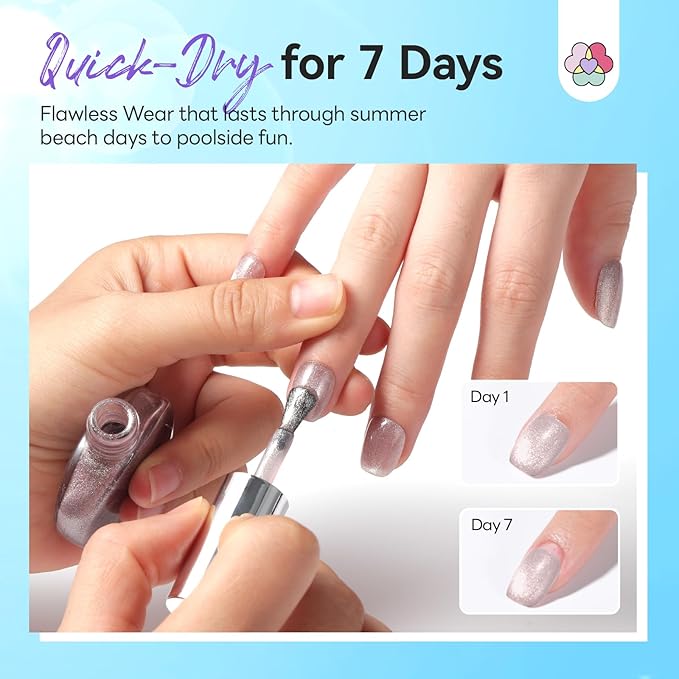 SAVILAND Color Artistry Cat Eye Nail Polish Set: Quick Dry 6 Colors Nail Polish with Magnet 12-Free Fingernail Polish Air Dry Nail Lacquer Bulk for Beginners Glass Bead Effect Manicure Women Gift