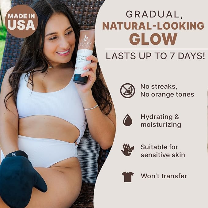 Self Tanner with Tanning Mitt - USA Made Sunless Self Tanning Lotion with Organic Ingredients
