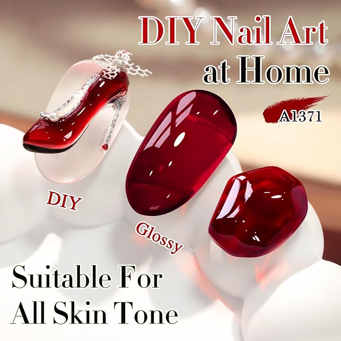 Double Rhythm 15 ML Dark Burgundy Gel Polish Pure Sheer Same Color Same Bottle Soak Off Gel Polish Art Manicure Salon DIY at Home for Women (Jelly Red-A1371)