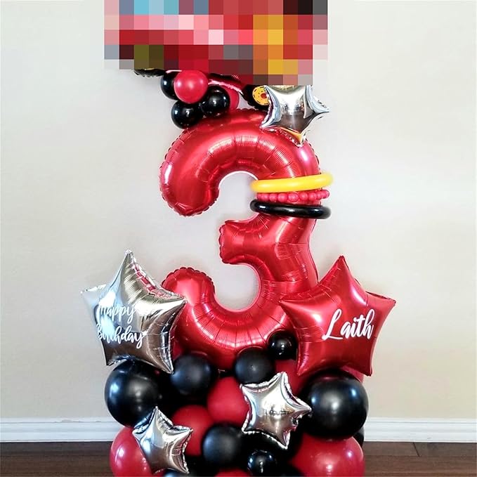 40 Inch Red Large Numbers Balloons 0-9, Self Inflating Foil Number 5 Helium Balloons for 5th Boys Girls, Big Digit 5 Balloons for Women Men Birthday Party Anniversary Graduation Supplies Decorations