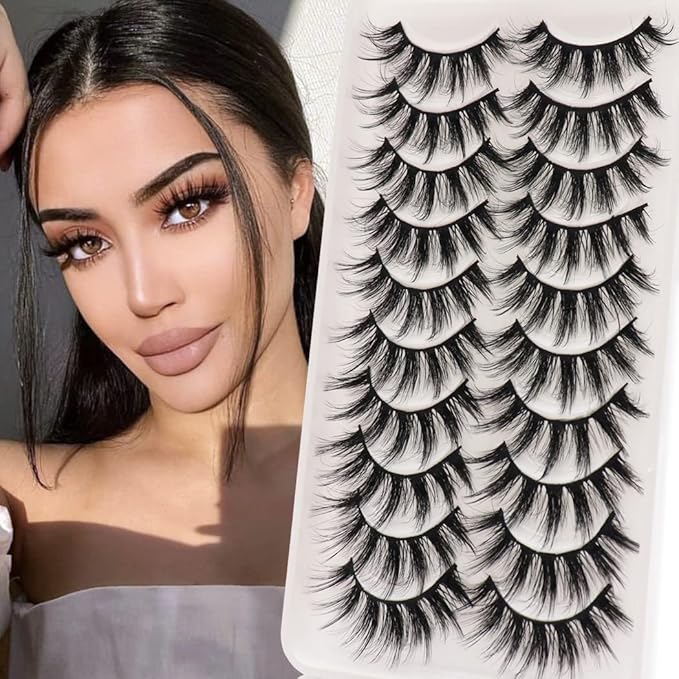 Veleasha Lashes Fluffy Wispy Faux Mink Eyelashes Criss-cross False Lashes 10 Pairs Pack Fake Eyelashes for Women (3D07)