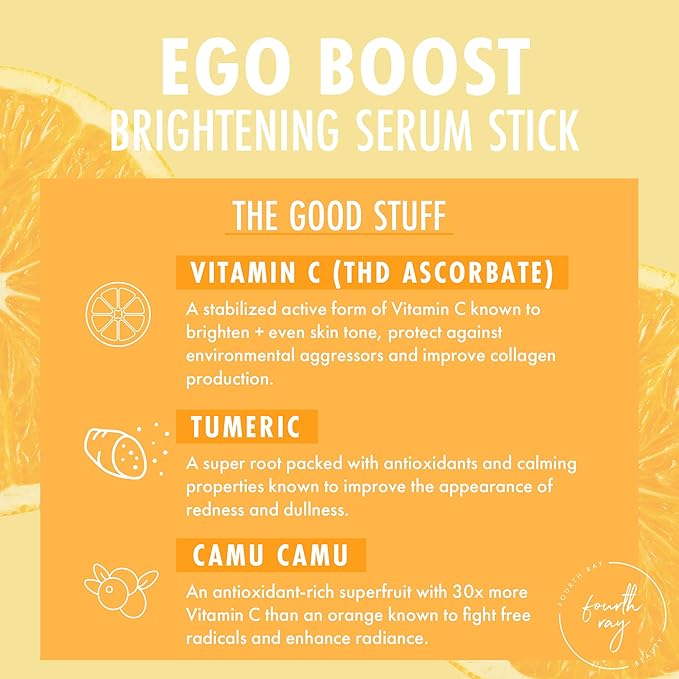 ColourPop Brightening Vitamin C Serum Stick - Radiance-Boosting Face Serum Stick for Glowy Summer Makeup Prep - Enriched with Turmeric to Help Approve the Appearance of Redness - Ego Boost (0.25 oz)