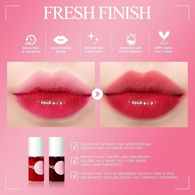 bayfree Lip Tint Stain Set, Korean Water Tint Lightweight Non-sticky, Waterproof Long Lasting Liquid Blush & Lip Stain, Transfer-Proof, Matte Finish Lip Color Makeup (made into jam)