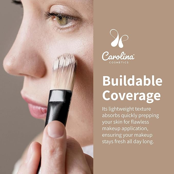 Carolina Cosmetics - Plant-Based Foundation in Seashell Shade - Hydrating, Pore-Minimizing & Buildable Coverage - Vegan, Non-GMO, Gluten-Free, Paraben-Free- Sun Protection - 1Fl Oz