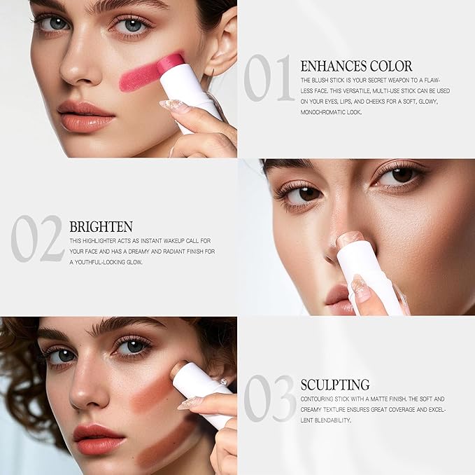 bayfree 3 PCS Makeup Cream Contour Stick Set, Highlighter Stick & Bronzer Stick & Blush Stick, Long Lasting, Natural Face Contour, Dewy & Matte Finish, Multi Stick Trio for All Skin