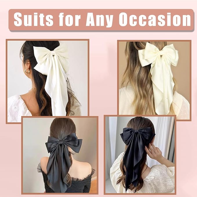 10 PCS Large Hair Bows Ribbon Bow for Women,Hair Bows for Womens,Oversized Long-tail Cute Aesthetic Hair Accessories,Large Hair Barrettes for Women,Big Bows for Girls（Warm brown