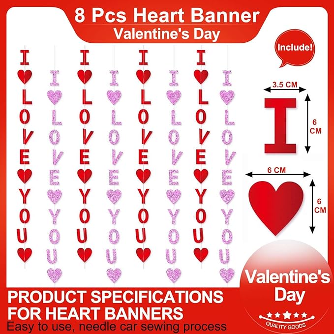 8 Pack I Love You Heart Garland Banner