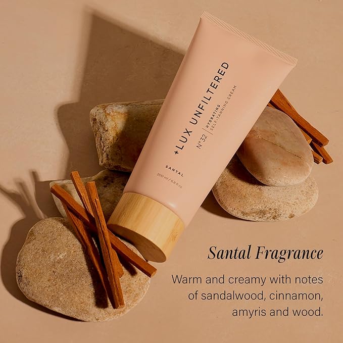 + Lux Unfiltered N°32 Gradual Self Tanner, Hydrating Self Tanning Lotion with Shea Butter & Squalane - Non-Sticky, No Transfer, Natural-Looking Tan - Vegan & Cruelty-Free Sunless Tanner - Santal