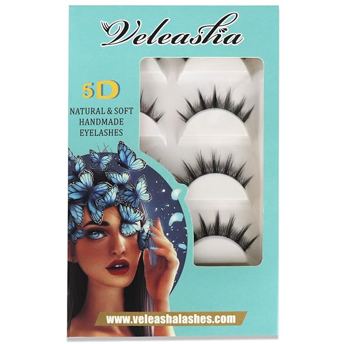 Veleasha Manga Lashes Spiky False Eyelashes 100% Handmade Eyelashes Natural Look Fake Lashes Lightweight Lashes with Soft Clear Band 5 Pairs Pack (009)