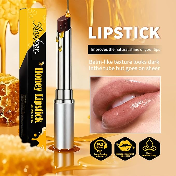 Honey Lip Tinted Lip Balm, Nourishing Hydrating Natural Color, Moisturizing Lip Care for Soft Lips for Daily Use, Enhances Lips with a Subtle Tint, Long Lasting, Lightweight (1PCS Black, Large)