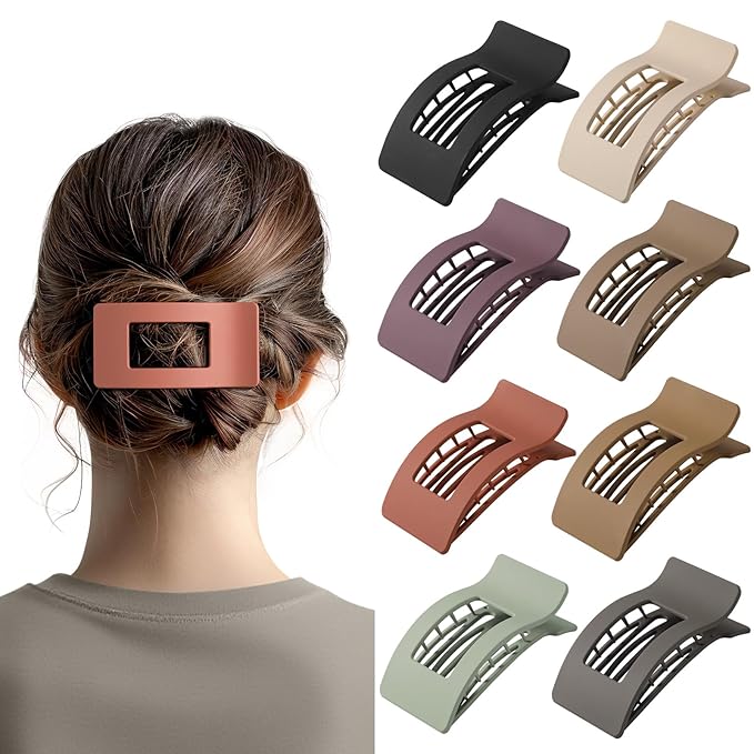 8 Pack French Flat Hair Clips for Women – Large Matte No-Slip Claw clips for Thick & Thin Hair, Strong Hold Styling Barrettes Accessories (Neutral)