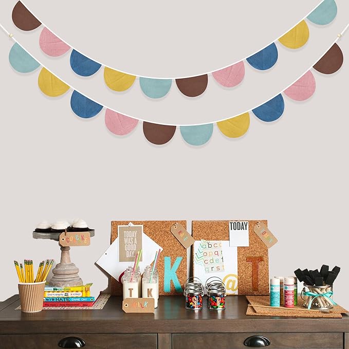 2 Sets of Boho Half Round Banner 20Pcs Nursery Garland Flags Retro Colored Fabric Linen Semicircle Streamers for Kids Birthday Baby Shower Classroom Baby Room Decor Boho Wedding Party Decorations