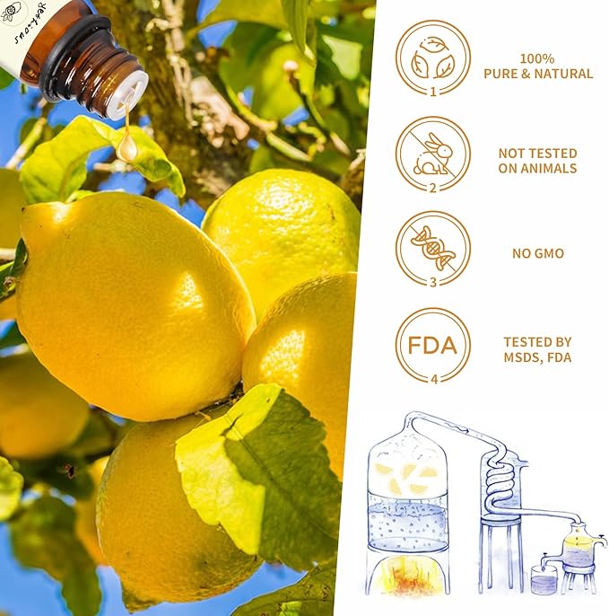 yethious Lemon Essential Oils for Diffuser & Aromatherapy Pure Lemon Oil for Skin, Hair Gift Oils - 10ML