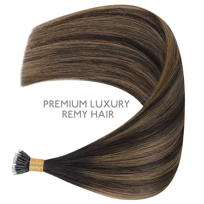 WENNALIFE Nano Bead Hair Extensions Human Hair, 50g 100s 16 Inch Balayage Dark Brown Mixed Chestnut BrownReal Human Hair Extensions for Women Invisible Nano Ring Hair Extensions Remy Hair Extensiones