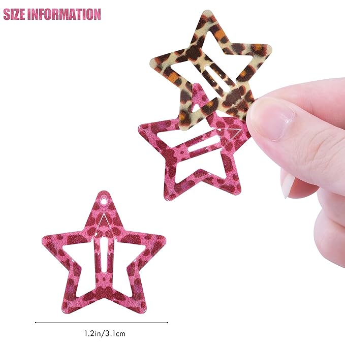 Star Hair Clips Snap Hair Barrettes Non Slip Star Hair Accessories Leopard Colors Metal Hair Clips for Girls Women -16 PCS - Red