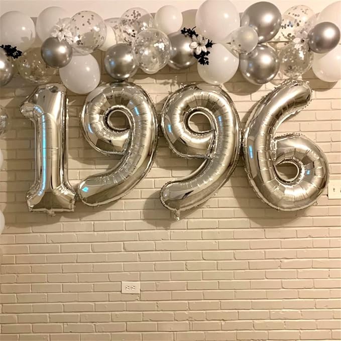 Silver 1 Balloon Number, 40 Inch Giant Helium Foil Number 0-9 for Boys Girls, Self Inflating 1st Birthday Balloon for Women Men 10th Anniversary Baby Shower New Year Wedding Party Decorations Supplies
