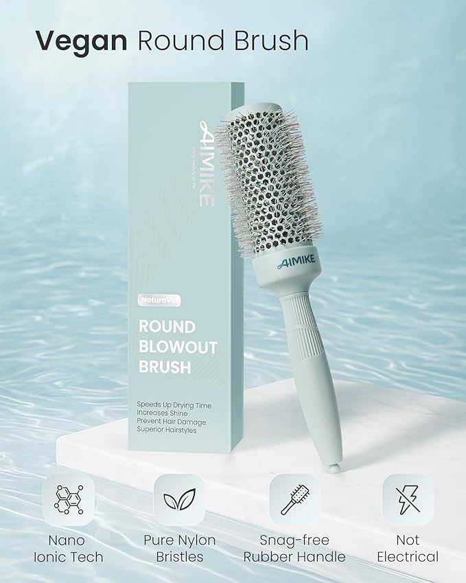 AIMIKE NaturaVol Round Brush for Blow Out, Round Hair Brush Nano Thermal Ceramic & Ionic Tech, for Blow Drying & Salon-like Styling at-home, Maximum Volume Shine -2.5”Overall Dia for Med Length Hair