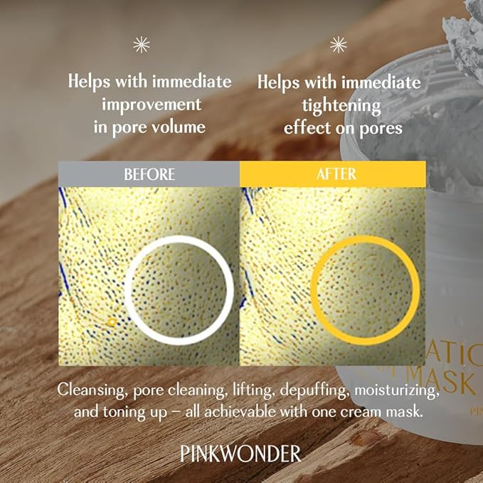 PINKWONDER Jojoba Mochi-Vation™ Cream Mask 3.17oz (90g), Clay Mask with Organic Jojoba Oil and Korean Rice Extract, Wash-Off Face Mask, Korean Glass Skin