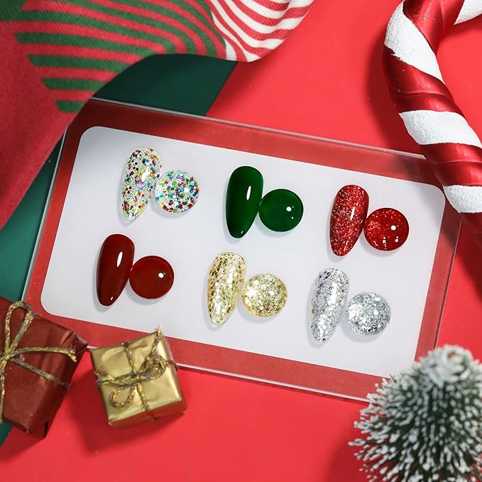 Born Pretty Christmas Nail Polish Set,6 Colors Red Green Sparkle Glitter Gold Silver Quick Dry Nail Polish Christmas Fast Drying Fingernail Lacquer Nail Art Design Manicure Salon DIY Home