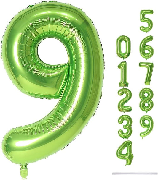 40 Inch Balloon Number 9 Green, Large Foil Number Balloons Set 0-9, Digital 9 Helium Balloons for Girls Boys Men Women 9th Jungle Football Birthday Anniversary Graduation Christmas Party Decoration