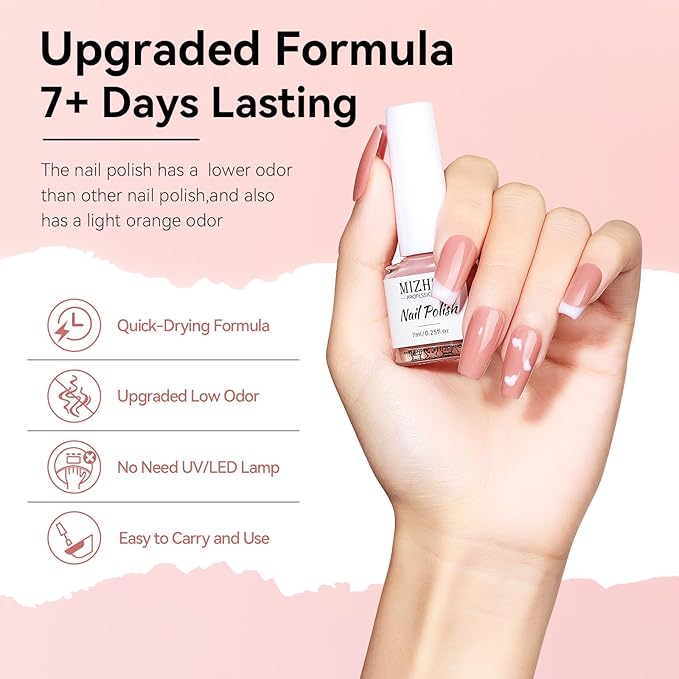MIZHSE Nail Polish Set: 6 Classic Nude Colors Collection Milky White Nude Pink, Quick Dry Nail Lacquer Fingernail Manicure DIY Nail Art Salon, Ideal Gift for Women