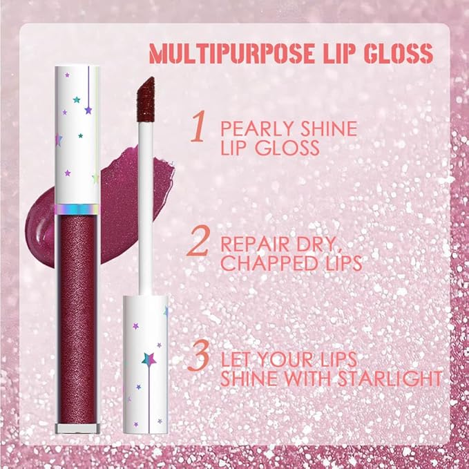 evpct 1Pcs Dark Wine Red Metallic Shimmer Glitter Lip Gloss Liquid Lipstick Long Lasting Waterproof 24, Glitter Pearlescent Metallic Sparkly Liquid Lipsticks Lip Stains Makeup Set for Women 02