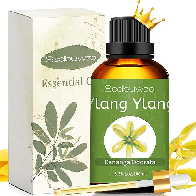 Sedbuwza Ylang Ylang Essential Oil, Ylang Ylang Oil 100% Pure Natural Ylang Ylang Fragrance Oil for Massage Diffuser Humidifier Candle Soap Aromatherapy Making - 3.38 OZ