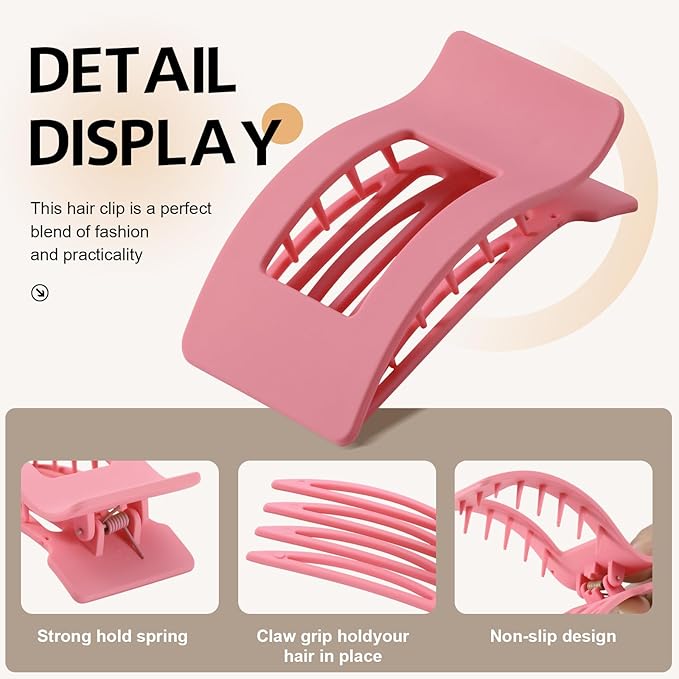 8 Pack French Flat Hair Clips for Women – Large Matte No-Slip Claw Barrettes for Thick & Thin Hair, Strong Hold Styling Accessories (Red and Pink)