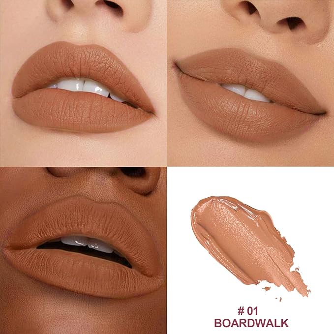 O'CHAIN Brown Matte Lipstick, Long Lasting Full Coverage Non-Transfer Lipstick for Women Infused with Jojoba Oil and Vitamin E, Cruelty-Free & Vegan (01 BOARDWALK) 0.12 Oz