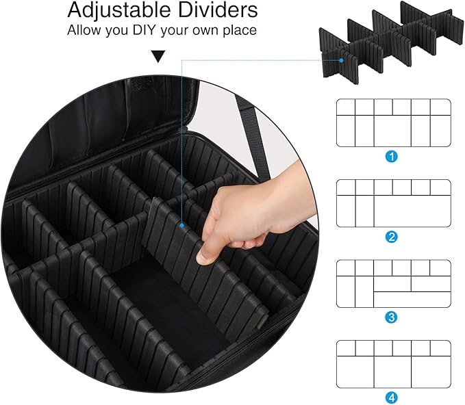 Relavel Makeup Case Large Makeup Bag Professional Train Case 16.5 inches Travel Cosmetic Organizer Brush Holder Waterproof Makeup Artist Storage Box, 3 Layer Large Capacity, with Adjustable Strap