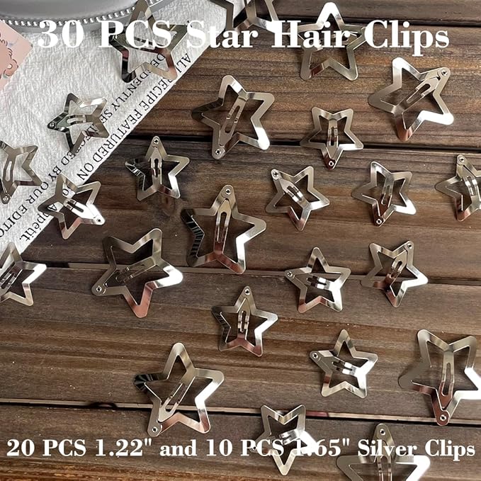 30 PCS Star Hair Clips,20PCS 1.22"Clip and 10 PCS 1.65"Clips Snap Star Hair Accessories Non Slip Clips for Girls Women Y2K Accessories