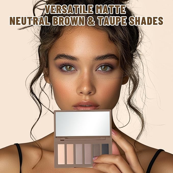6 Colors Mini Eyeshadow Makeup Palette Neutral Nude Smoky Eye Shadow Taupe & Brown Matte Make Up Pallet with Mirror Highly Pigmented Long Lasting Waterproof Travel Size Gift Kit 01